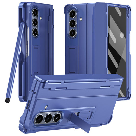 For Samsung Galaxy Z Fold7 5G Case Kickstand Hard PC Phone Cover with Stylus / Screen Protector - Sapphire