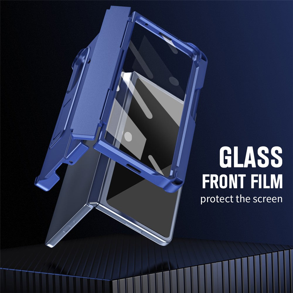 For Samsung Galaxy Z Fold7 5G Case Kickstand Hard PC Phone Cover with Stylus / Screen Protector - Sapphire