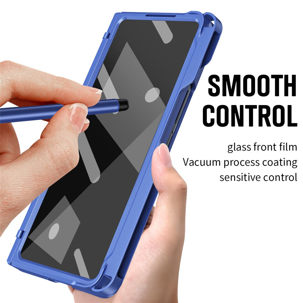 For Samsung Galaxy Z Fold7 5G Case Kickstand Hard PC Phone Cover with Stylus / Screen Protector - Sapphire