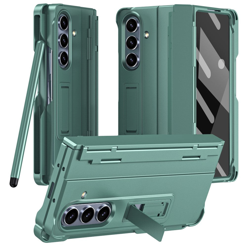 For Samsung Galaxy Z Fold7 5G Case Kickstand Hard PC Phone Cover with Stylus / Screen Protector - Green