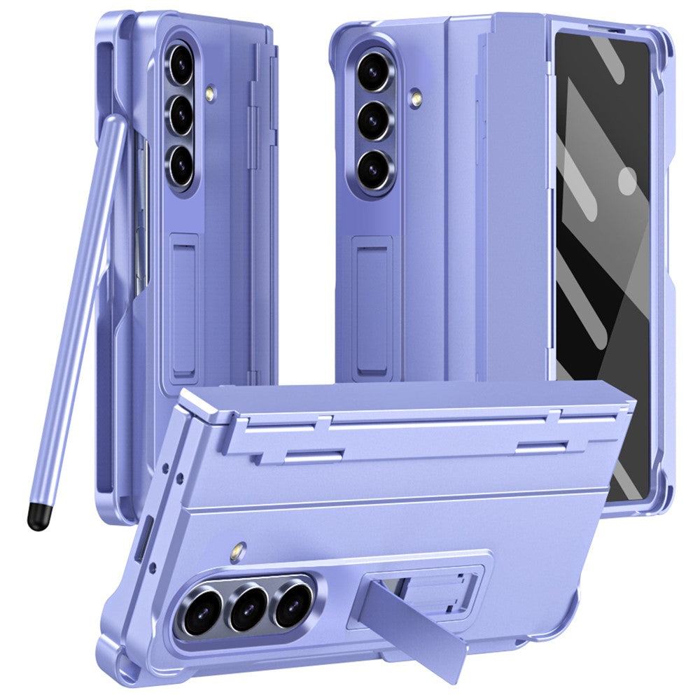 For Samsung Galaxy Z Fold7 5G Case Kickstand Hard PC Phone Cover with Stylus / Screen Protector - Purple