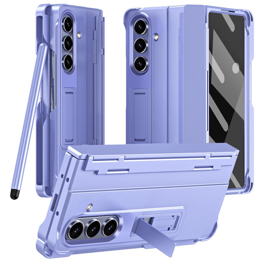 For Samsung Galaxy Z Fold7 5G Case Kickstand Hard PC Phone Cover with Stylus / Screen Protector - Purple