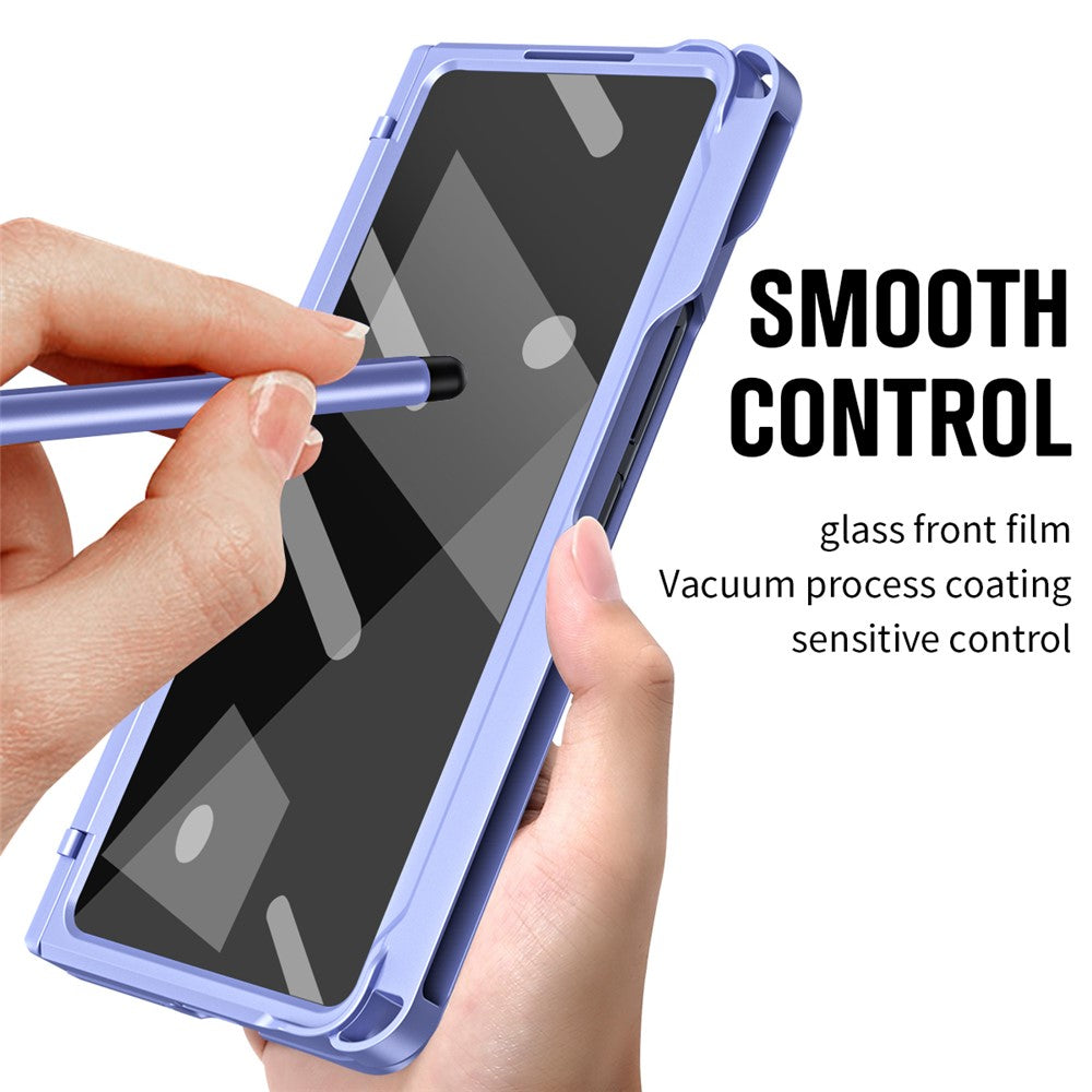 For Samsung Galaxy Z Fold7 5G Case Kickstand Hard PC Phone Cover with Stylus / Screen Protector - Purple