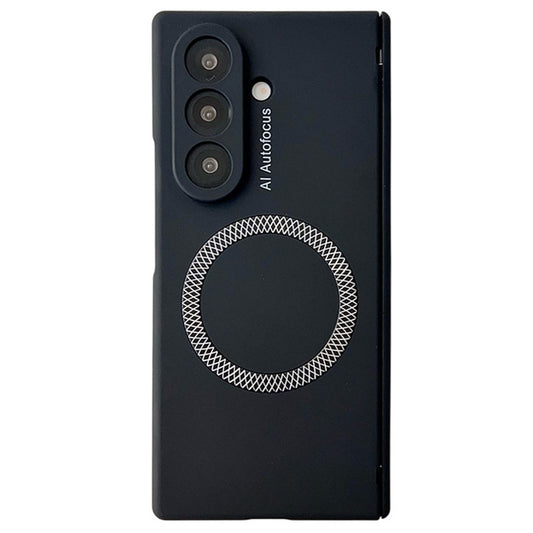 For Samsung Galaxy Z Fold7 5G Magnetic Case Hard PC Phone Cover with Tempered Glass Screen Film - Black