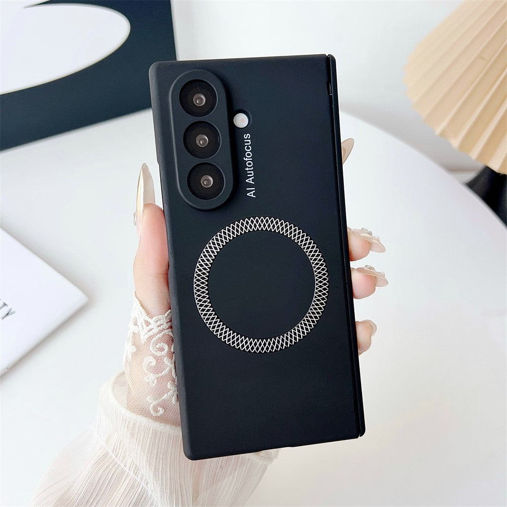 For Samsung Galaxy Z Fold7 5G Magnetic Case Hard PC Phone Cover with Tempered Glass Screen Film - Black