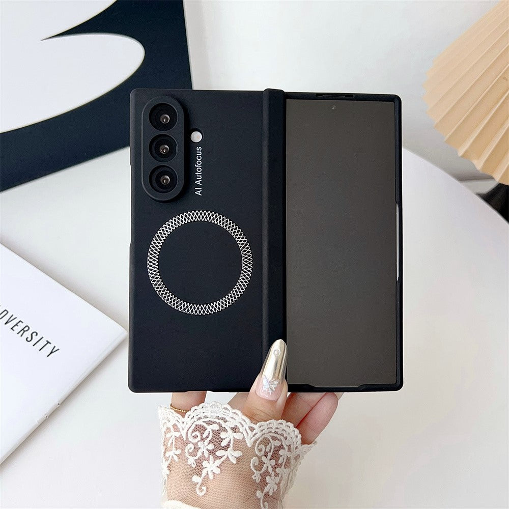 For Samsung Galaxy Z Fold7 5G Magnetic Case Hard PC Phone Cover with Tempered Glass Screen Film - Black