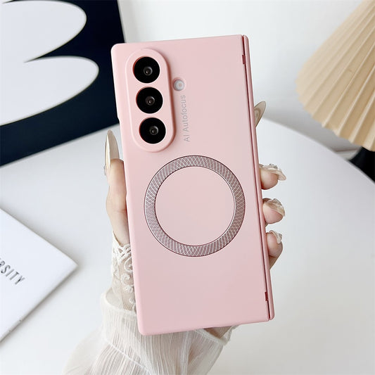 For Samsung Galaxy Z Fold7 5G Magnetic Case Hard PC Phone Cover with Tempered Glass Screen Film - Pink