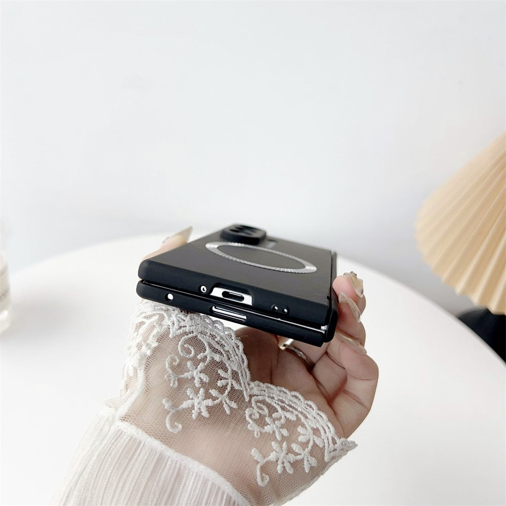 For Samsung Galaxy Z Fold7 5G Magnetic Case Hard PC Phone Cover with Tempered Glass Screen Film - Pink