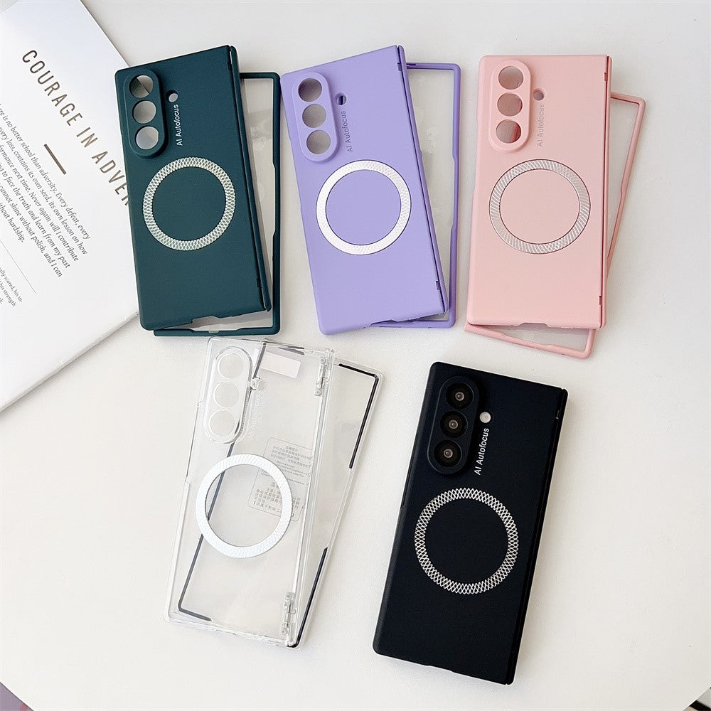 For Samsung Galaxy Z Fold7 5G Magnetic Case Hard PC Phone Cover with Tempered Glass Screen Film - Pink