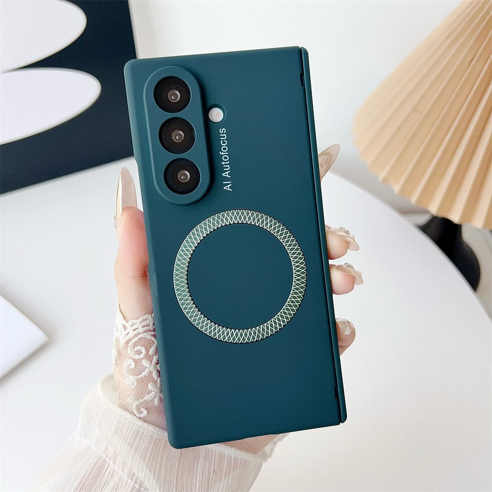 For Samsung Galaxy Z Fold7 5G Magnetic Case Hard PC Phone Cover with Tempered Glass Screen Film - Green