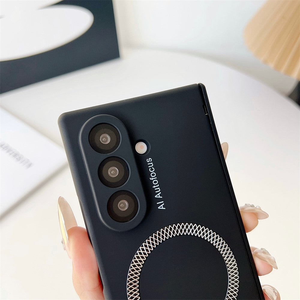 For Samsung Galaxy Z Fold7 5G Magnetic Case Hard PC Phone Cover with Tempered Glass Screen Film - Transparent