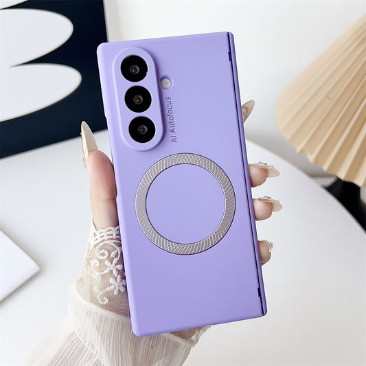 For Samsung Galaxy Z Fold7 5G Magnetic Case Hard PC Phone Cover with Tempered Glass Screen Film - Purple
