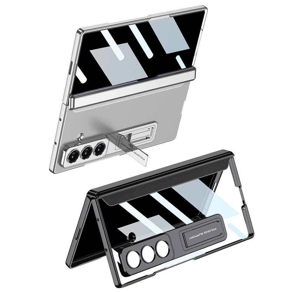 GKK For Samsung Galaxy Z Fold7 5G Case Hard PC + Privacy Tempered Glass Film Phone Cover with Kickstand - Silver