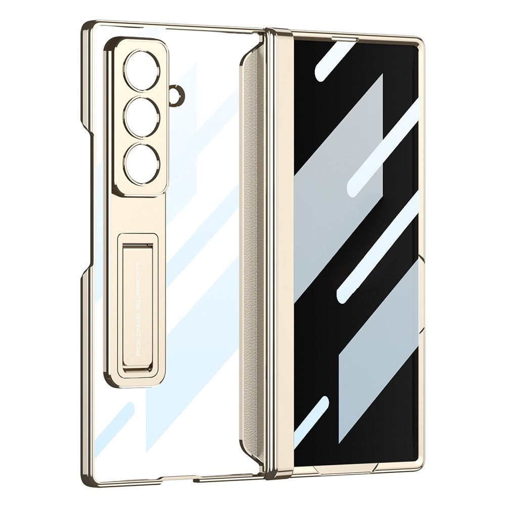 GKK For Samsung Galaxy Z Fold7 5G Case Hard PC + Privacy Tempered Glass Film Phone Cover with Kickstand - Champagne Gold