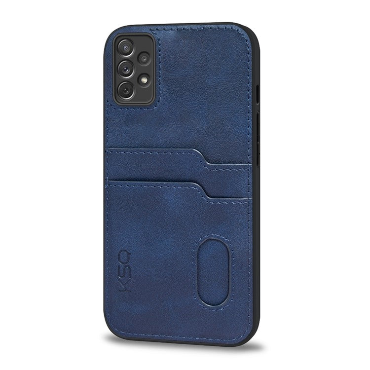KSQ Style-A For Samsung Galaxy A73 5G PU Leather Coated TPU Protective Cover Card Slots Design Shockproof Back Case - Blue