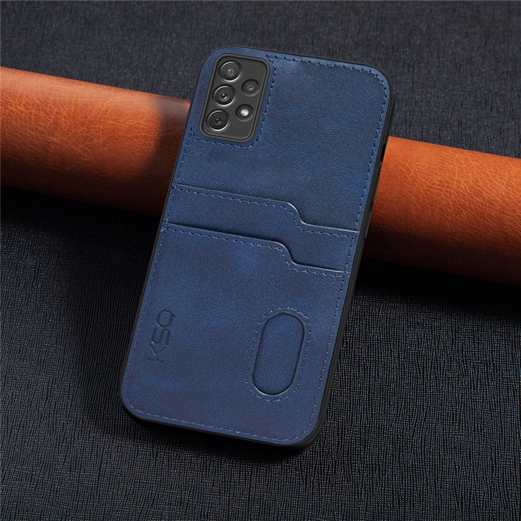 KSQ Style-A For Samsung Galaxy A73 5G PU Leather Coated TPU Protective Cover Card Slots Design Shockproof Back Case - Blue