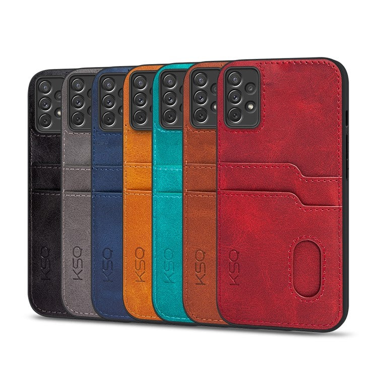 KSQ Style-A For Samsung Galaxy A73 5G PU Leather Coated TPU Protective Cover Card Slots Design Shockproof Back Case - Blue