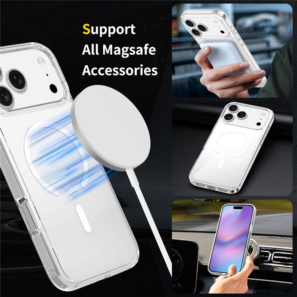 For iPhone 17 Pro Max Case Compati with MagSafe PC + TPU Clear Phone Cover with Tempered Glass Screen Protector - Black