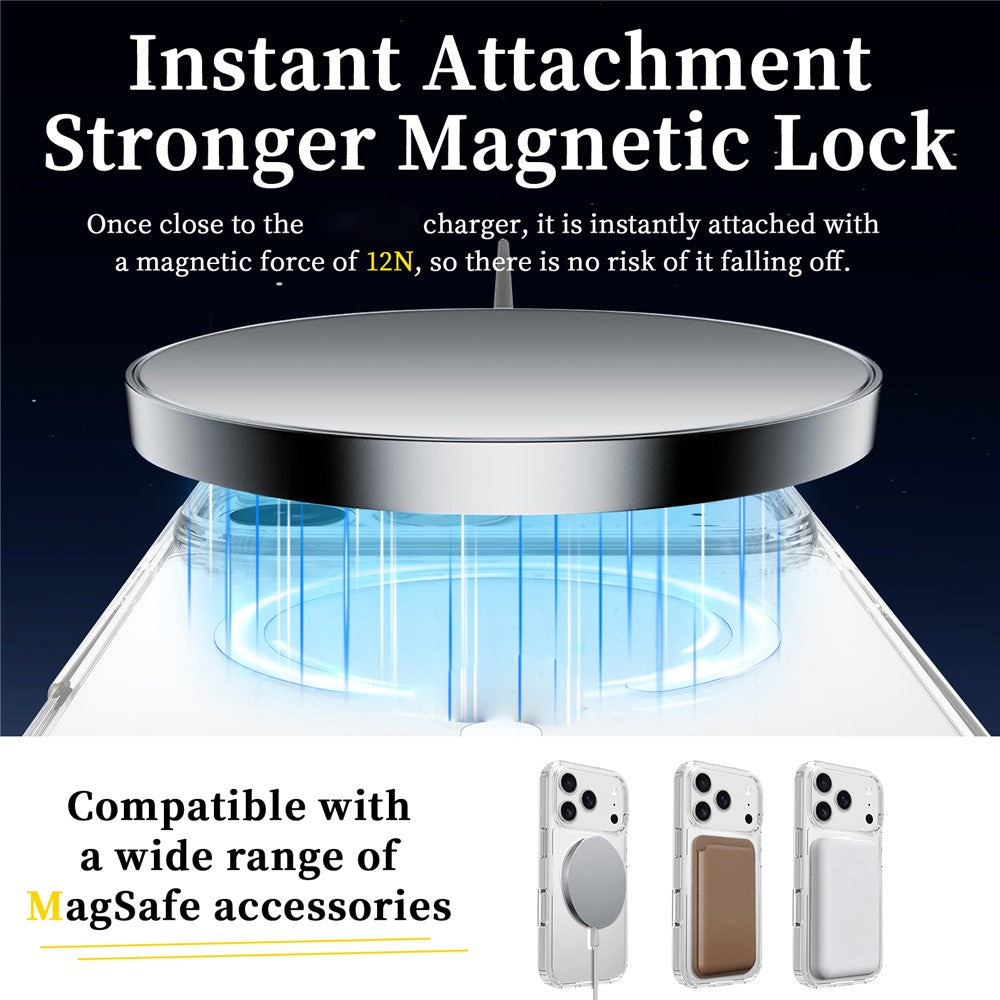 For iPhone 17 Pro Max Case Compati with MagSafe PC + TPU Clear Phone Cover with Tempered Glass Screen Protector - Black