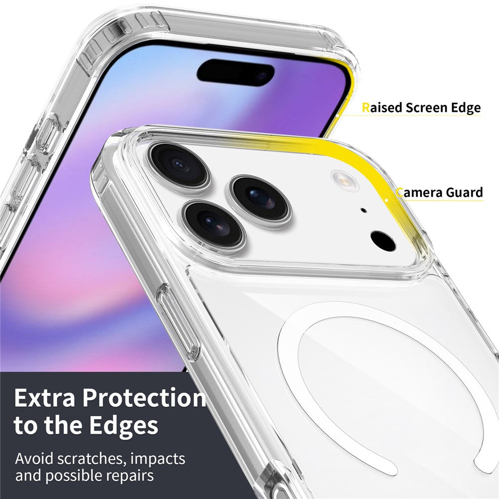 For iPhone 17 Pro Max Case Compati with MagSafe PC + TPU Clear Phone Cover with Tempered Glass Screen Protector - Pink