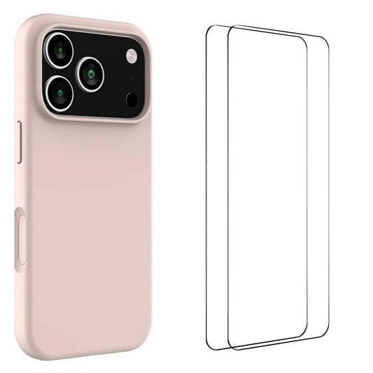 For iPhone 17 Pro Max Phone Case WANLONFENG GJ Series Liquid Silicone TPU Cover Large Cutouts with 2Pcs Screen Film - Pink