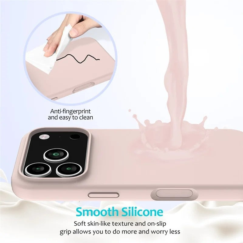 For iPhone 17 Pro Max Phone Case WANLONFENG GJ Series Liquid Silicone TPU Cover Large Cutouts with 2Pcs Screen Film - Pink