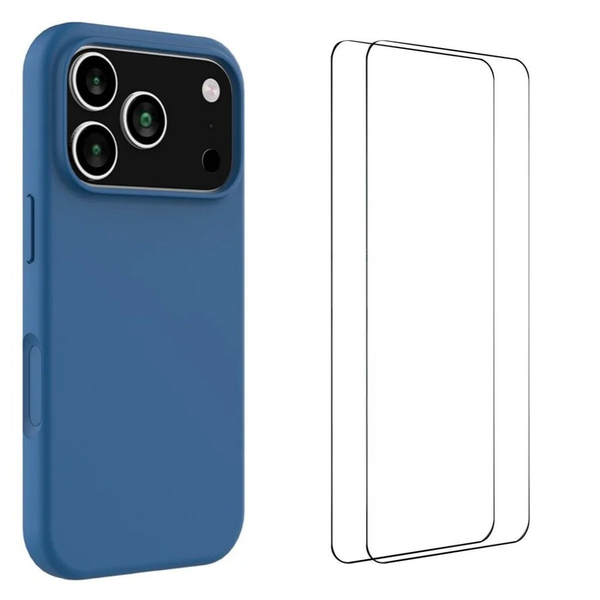 For iPhone 17 Pro Max Phone Case WANLONFENG GJ Series Liquid Silicone TPU Cover Large Cutouts with 2Pcs Screen Film - Blue