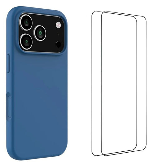 For iPhone 17 Pro Max Phone Case WANLONFENG GJ Series Liquid Silicone TPU Cover Large Cutouts with 2Pcs Screen Film - Blue