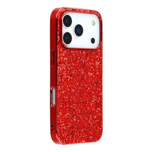 For iPhone 17 Pro Max Case TPU + PC Sparkling Glitter Phone Back Cover - Red