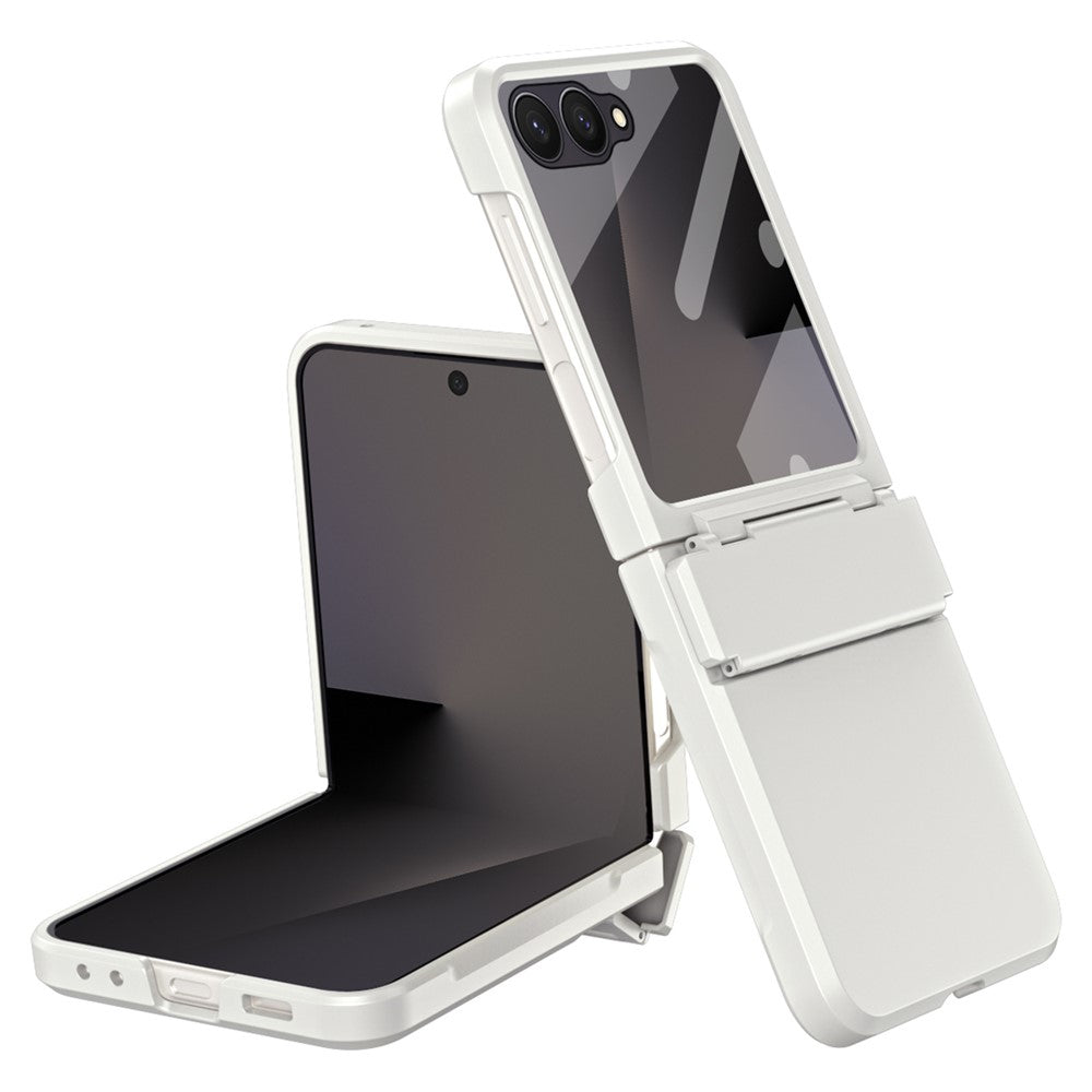 For Samsung Galaxy Z Flip7 5G Case Hard PC Phone Cover with Tempered Glass Rear Screen Protector - White