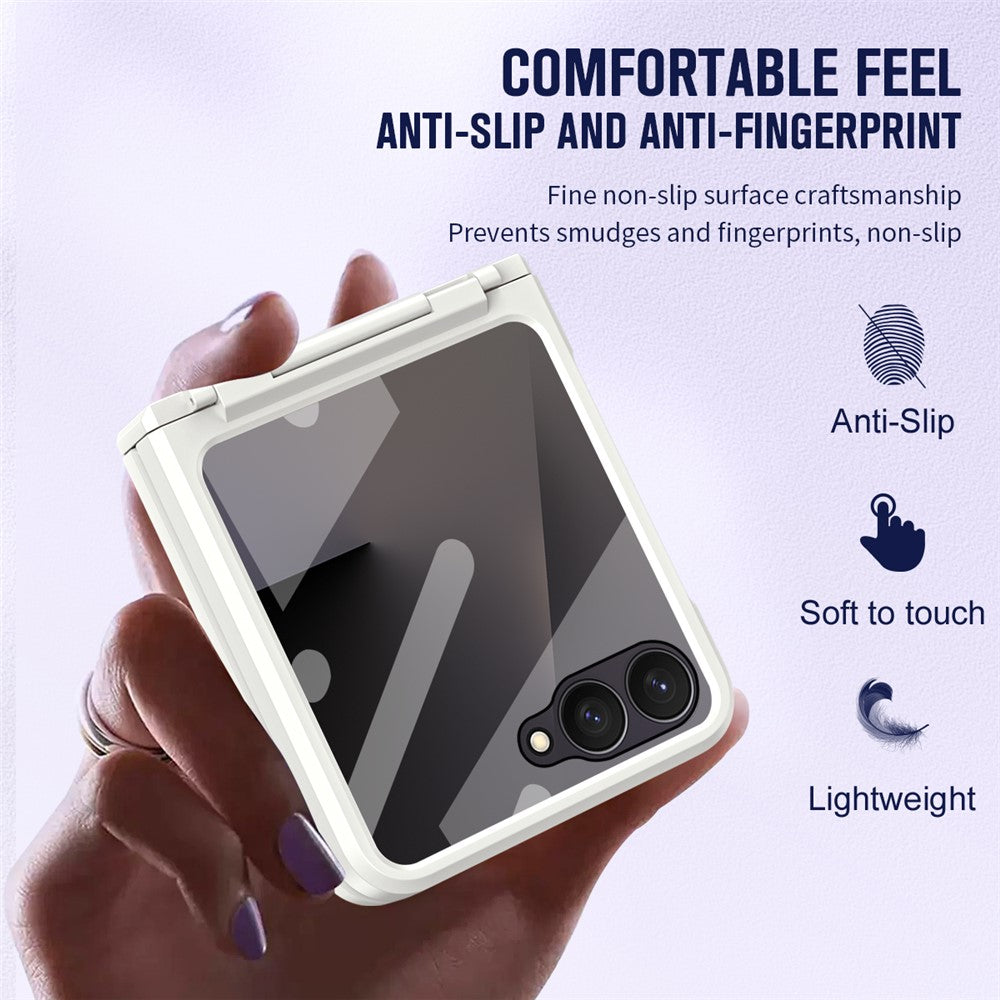 For Samsung Galaxy Z Flip7 5G Case Hard PC Phone Cover with Tempered Glass Rear Screen Protector - White