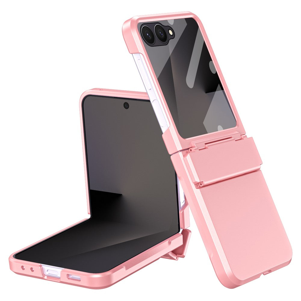 For Samsung Galaxy Z Flip7 5G Case Hard PC Phone Cover with Tempered Glass Rear Screen Protector - Pink