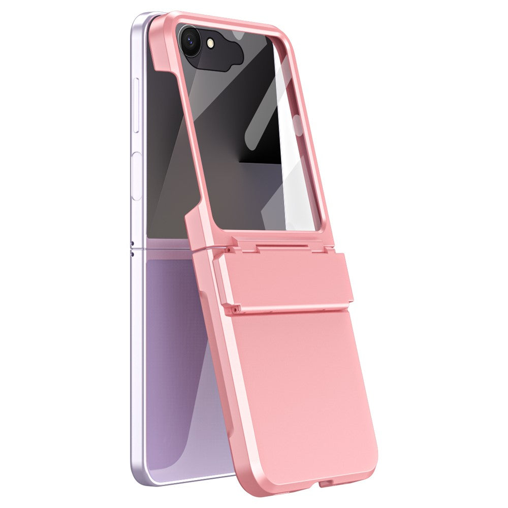 For Samsung Galaxy Z Flip7 5G Case Hard PC Phone Cover with Tempered Glass Rear Screen Protector - Pink