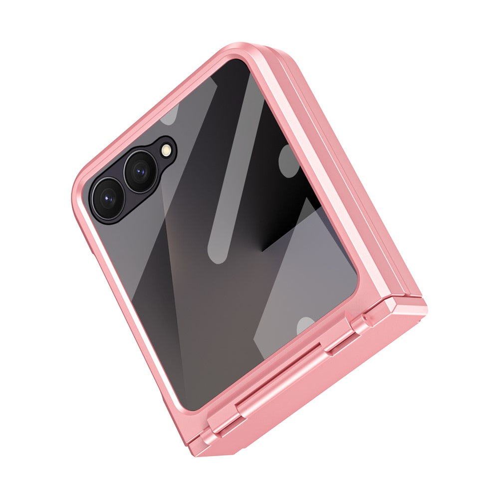 For Samsung Galaxy Z Flip7 5G Case Hard PC Phone Cover with Tempered Glass Rear Screen Protector - Pink