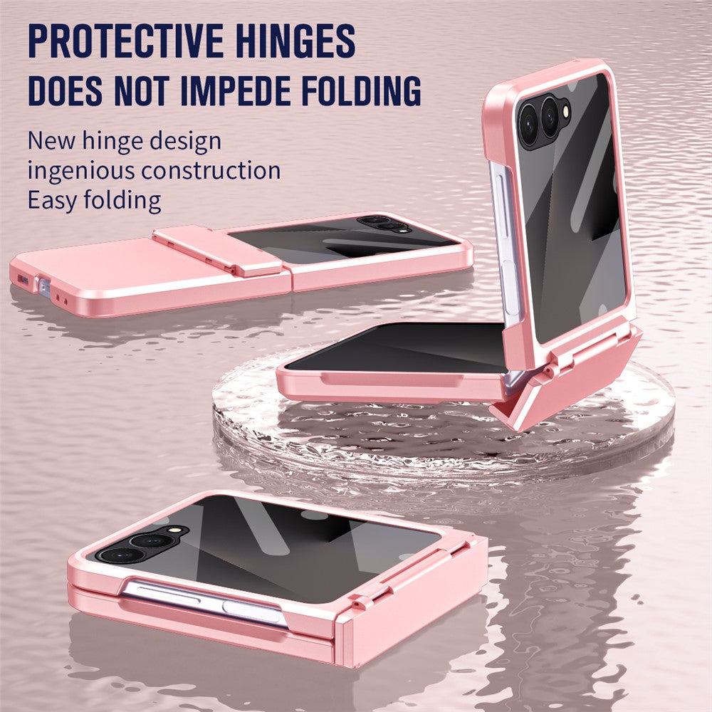 For Samsung Galaxy Z Flip7 5G Case Hard PC Phone Cover with Tempered Glass Rear Screen Protector - Pink