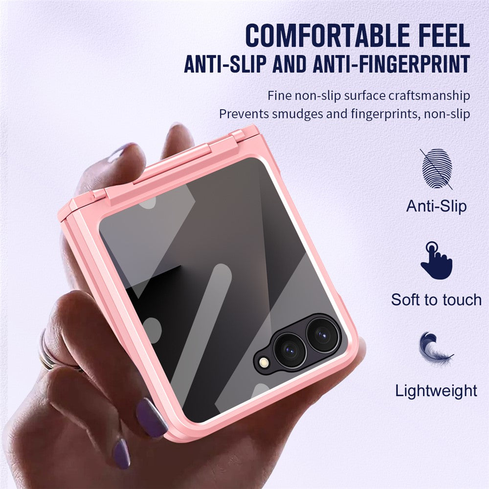 For Samsung Galaxy Z Flip7 5G Case Hard PC Phone Cover with Tempered Glass Rear Screen Protector - Pink