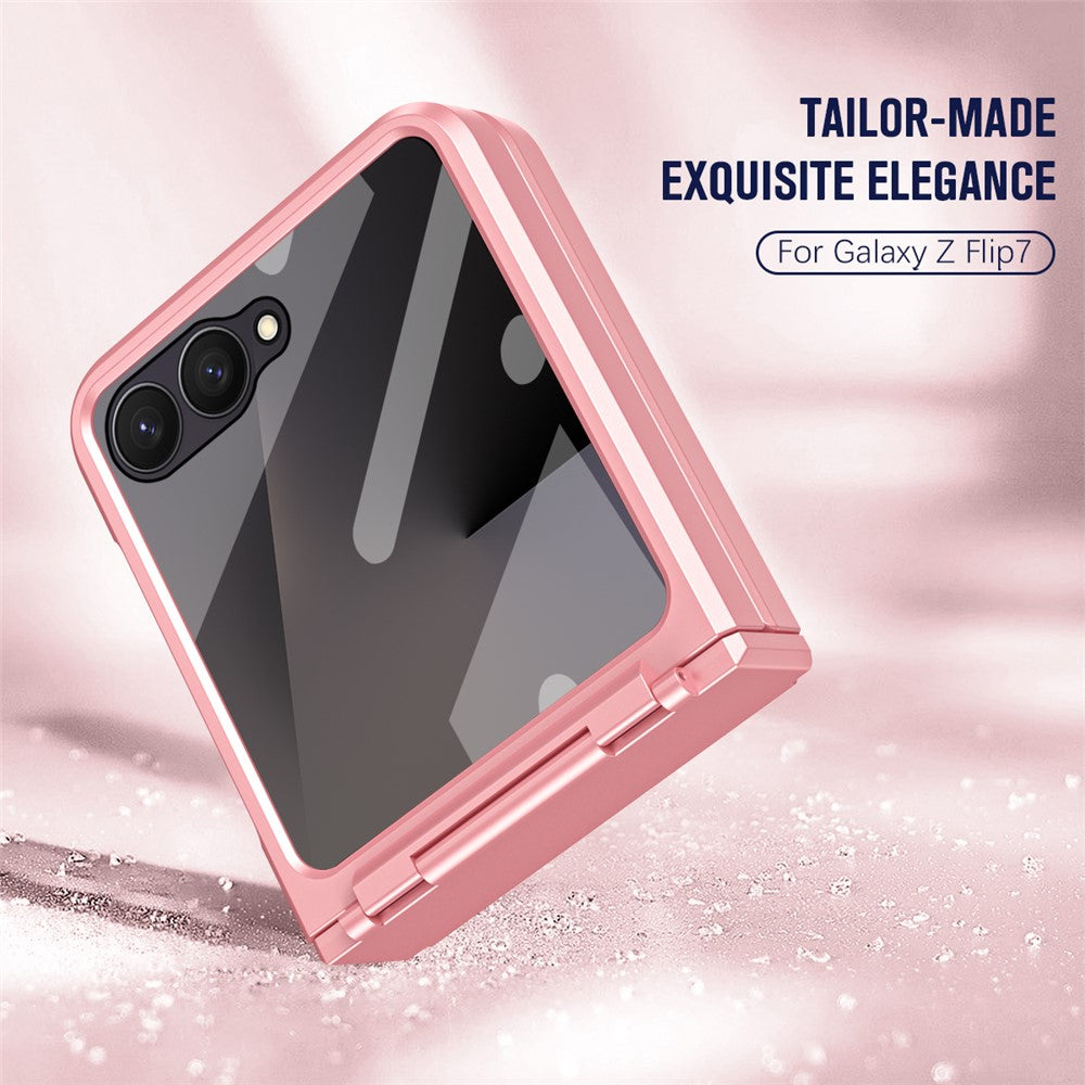 For Samsung Galaxy Z Flip7 5G Case Hard PC Phone Cover with Tempered Glass Rear Screen Protector - Pink