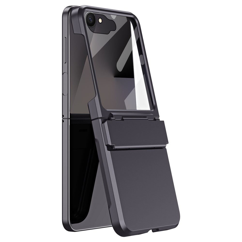 For Samsung Galaxy Z Flip7 5G Case Hard PC Phone Cover with Tempered Glass Rear Screen Protector - Black