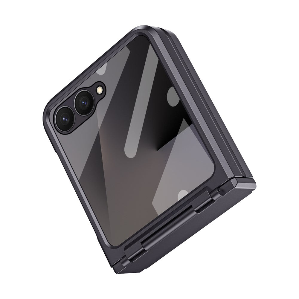 For Samsung Galaxy Z Flip7 5G Case Hard PC Phone Cover with Tempered Glass Rear Screen Protector - Black