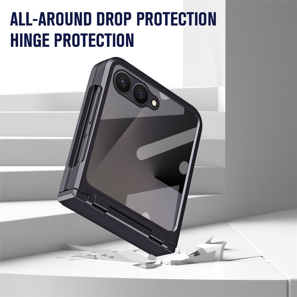 For Samsung Galaxy Z Flip7 5G Case Hard PC Phone Cover with Tempered Glass Rear Screen Protector - Black