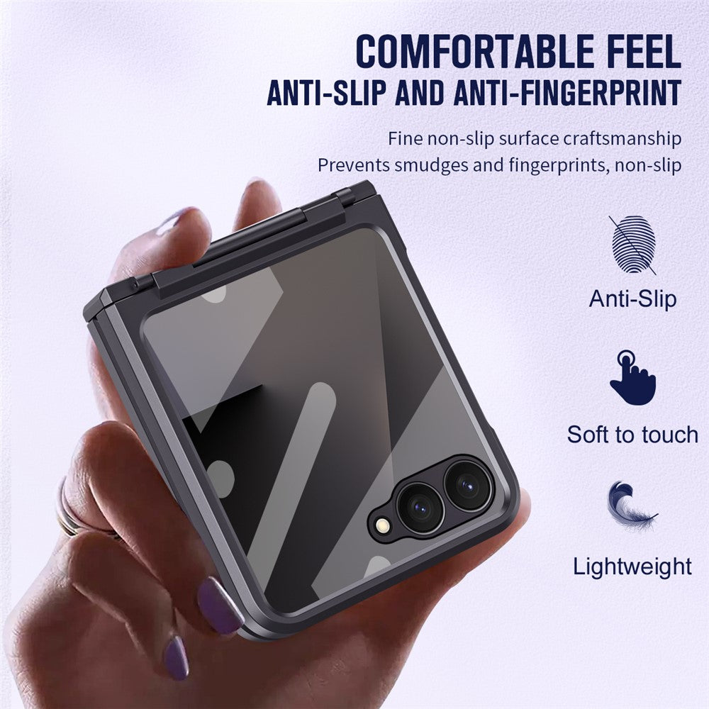 For Samsung Galaxy Z Flip7 5G Case Hard PC Phone Cover with Tempered Glass Rear Screen Protector - Black