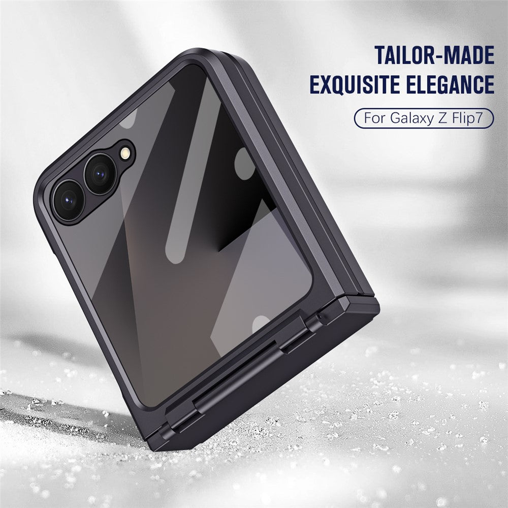For Samsung Galaxy Z Flip7 5G Case Hard PC Phone Cover with Tempered Glass Rear Screen Protector - Black