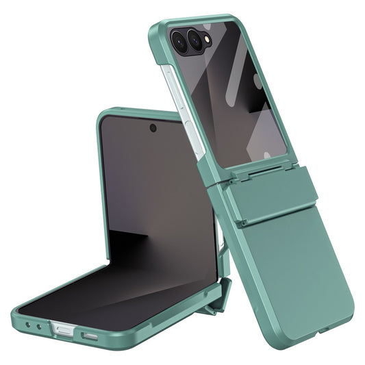For Samsung Galaxy Z Flip7 5G Case Hard PC Phone Cover with Tempered Glass Rear Screen Protector - Green