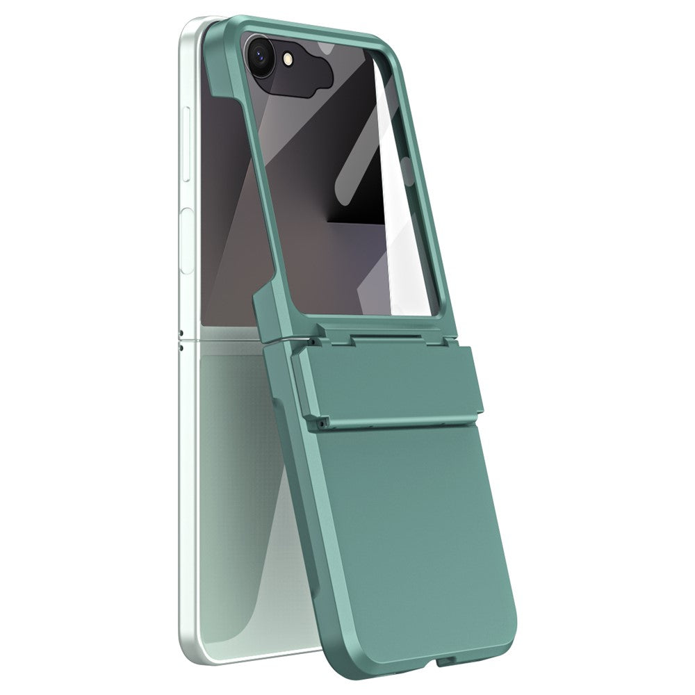For Samsung Galaxy Z Flip7 5G Case Hard PC Phone Cover with Tempered Glass Rear Screen Protector - Green