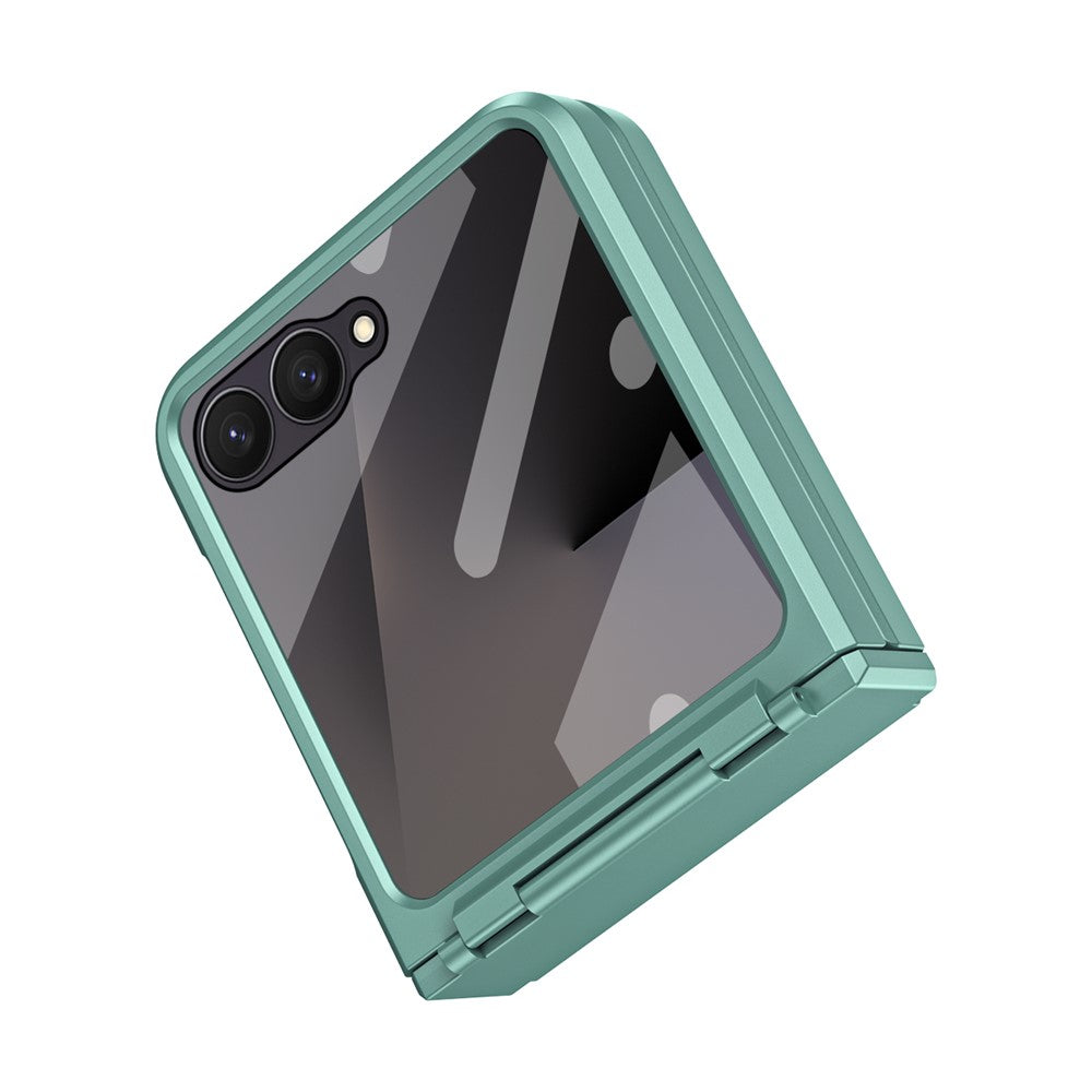 For Samsung Galaxy Z Flip7 5G Case Hard PC Phone Cover with Tempered Glass Rear Screen Protector - Green