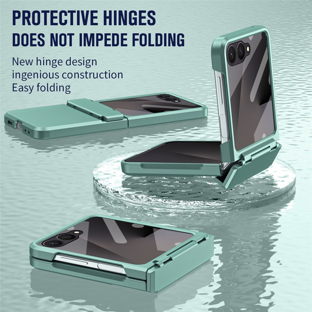 For Samsung Galaxy Z Flip7 5G Case Hard PC Phone Cover with Tempered Glass Rear Screen Protector - Green