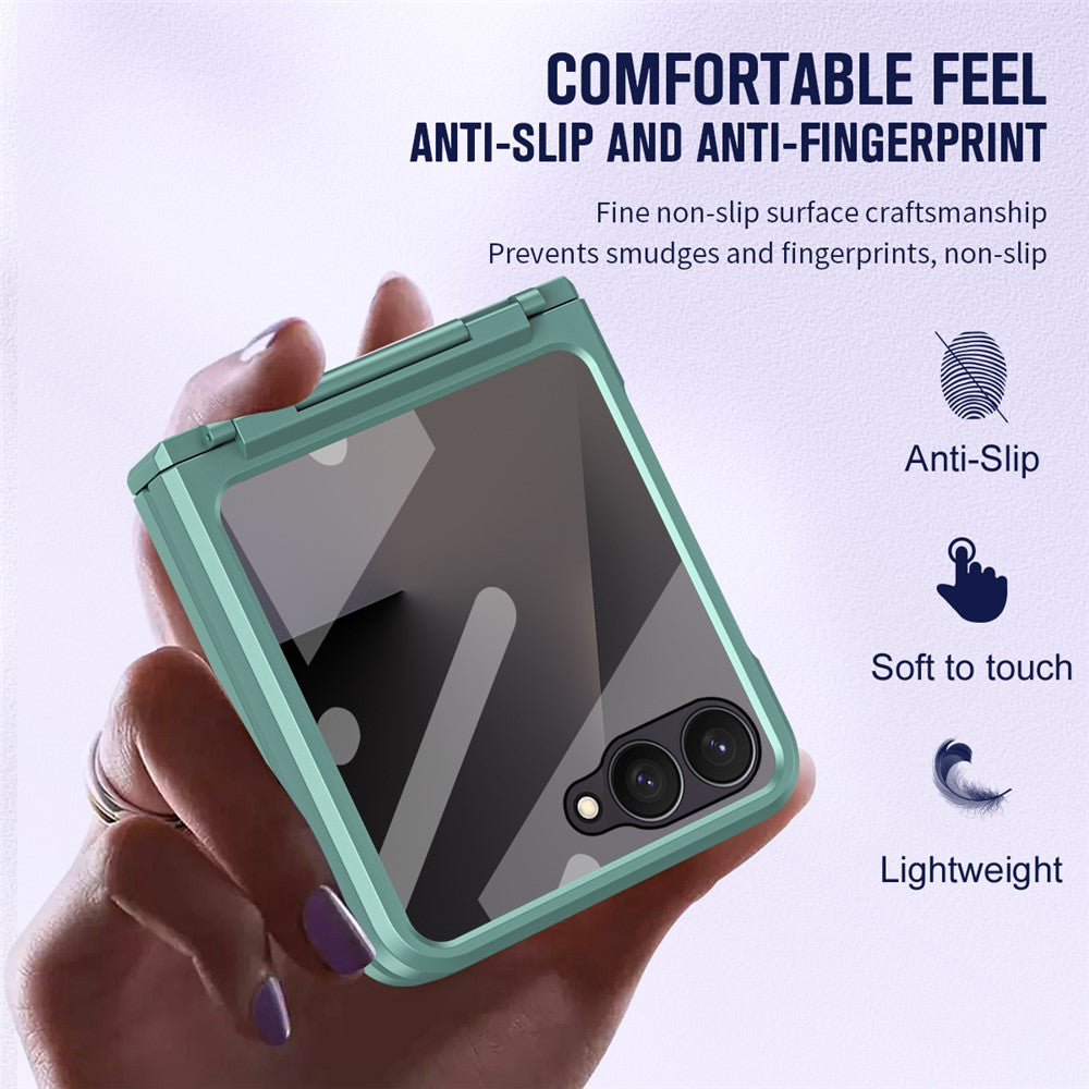 For Samsung Galaxy Z Flip7 5G Case Hard PC Phone Cover with Tempered Glass Rear Screen Protector - Green