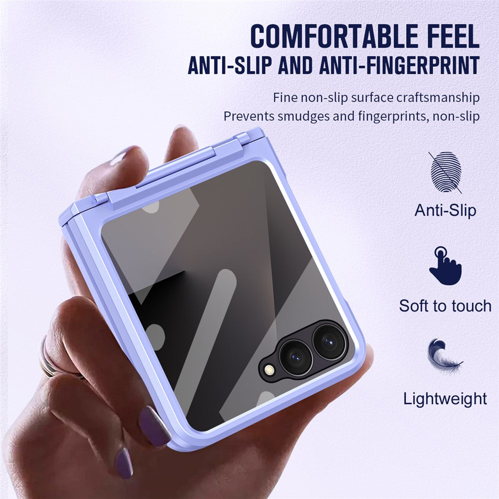 For Samsung Galaxy Z Flip7 5G Case Hard PC Phone Cover with Tempered Glass Rear Screen Protector - Purple