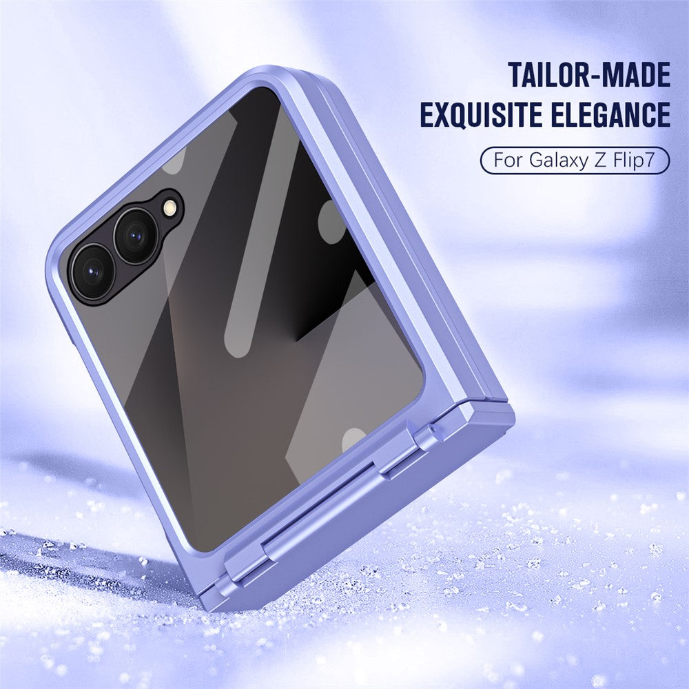 For Samsung Galaxy Z Flip7 5G Case Hard PC Phone Cover with Tempered Glass Rear Screen Protector - Purple