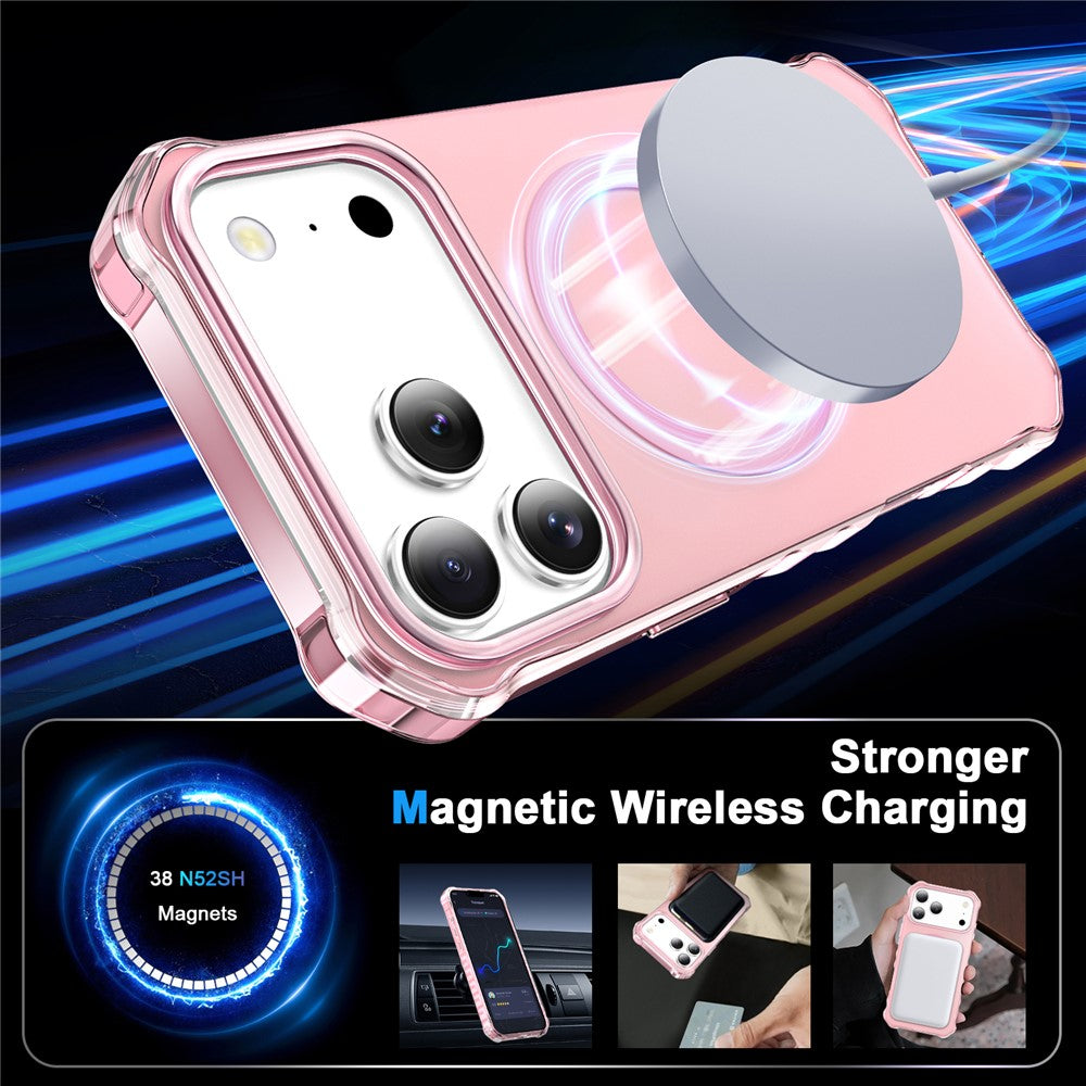 For iPhone 17 Pro Max Case Compatible with MagSafe Small Wavy Edge PC + TPU Phone Cover - Pink
